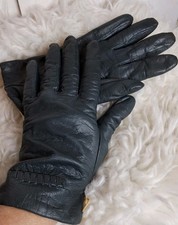 Vintage Black Leather Lined Whipsitch Detail Gloves XL