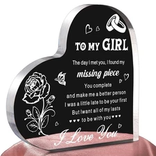 Romantic Gifts for Girlfriend - I Love You Acrylic Heart Plaque, Birthday Gift