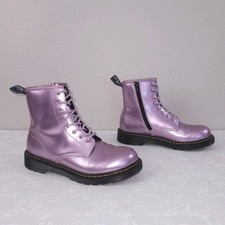 Dr. Martens Pascal Combat Boots US 6 Metallic Purple Lace Up Zip Shimmer 1460 Y