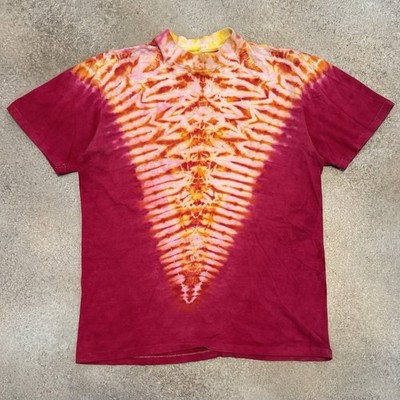 Vintage 80s Stedman Geometric Tie Dye Tee Shirt Medium Red Cotton Hippie  V