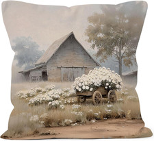 Farmhouse Floral Barn Throw Pillow Cover Gifts 18X18, Vintage Cottagecore Cottag