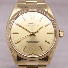 Vintage 1982 Rolex Oyster Perpetual 1005 34mm 14k Yellow Gold w Rivet Bracelet