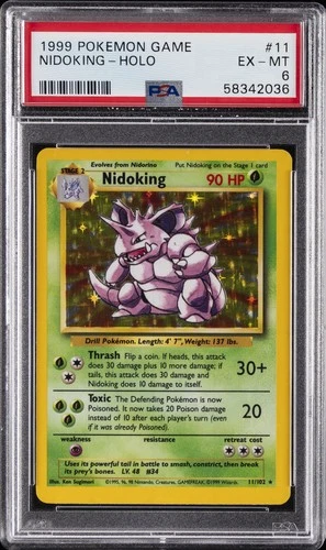 1999 POKEMON BASE SET UNLIMITED #11 NIDOKING-HOLO PSA 6