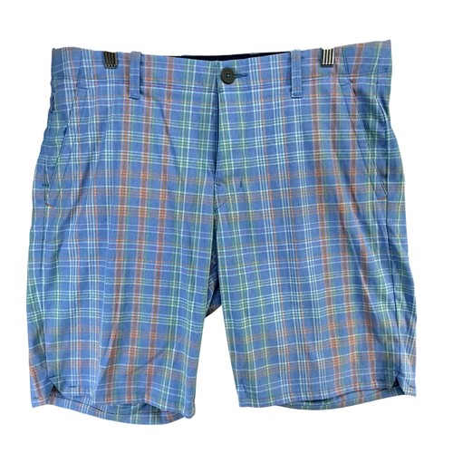 Tommy Bahama On Par La Vida Check Shorts Mens 33 Blue Plaid Performance Stretch