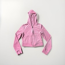 Vtg Women's Juicy Couture OG Big Bling Velour Zip-Up Hoodie - Hot Hot Pink Small