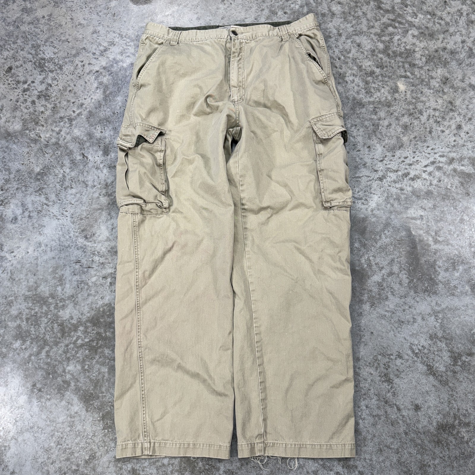 Plugg Cargo Pants Mens 36x32 Khaki Beige Relaxed Fit Utility Pockets Streetwear