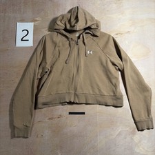 Under Armour Women s Large UA Rival Cropped Hooded Full Zip Taupe 1385890