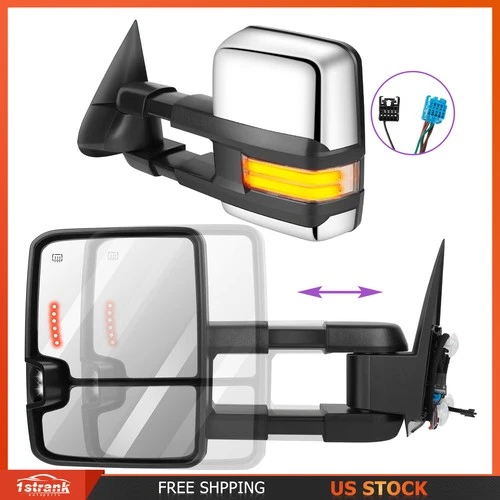 Chrome Tow Mirrors For 03-07 Chevy Silverado Sierra Power Heated Dynamic Signal