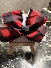 Girls Custom 5  Hair Bow - Red  Black Buffalo Check Plaid On Alligator Clip 