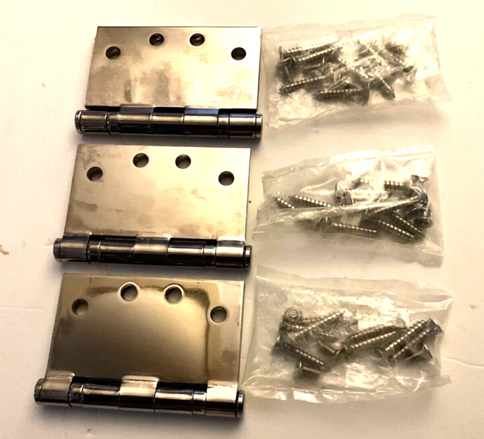 Hager BB 1279 4”X5” US26 Bisagra 3 Piezas 5 Nudillos Rodamiento de Bolas de Mortaja Completo Nuevo de Lote Antiguo 4x5 Foto 3 de 4