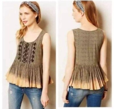 Anthropologie AKEMI + KIN Suva Swing Tank Small New With Tags Beaded Peplum Boho