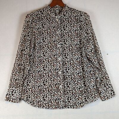 H&M Cheetah Animal Print Sheer Button Down Shirt Blouse 12