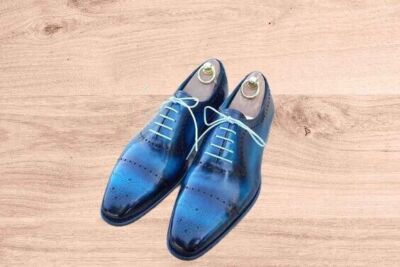 Herrenschuhe handgefertigt blau Leder Oxford Schnürschuhe Brogue formell elegant Partykleidung