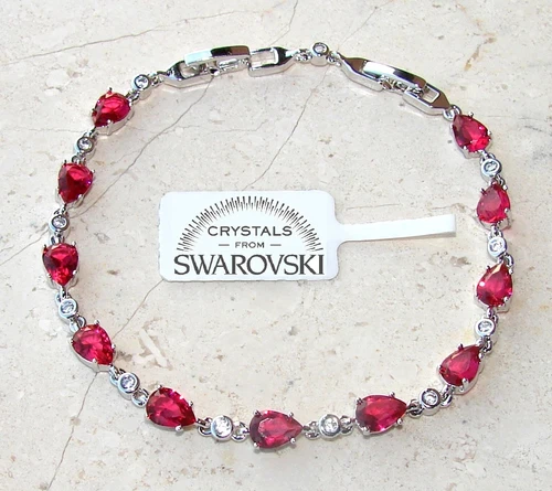 Bracciale Tennis Goccia pl. oro bianco 18k,Donna,braccialetto Cristalli SW rosa - Foto 2 di 2