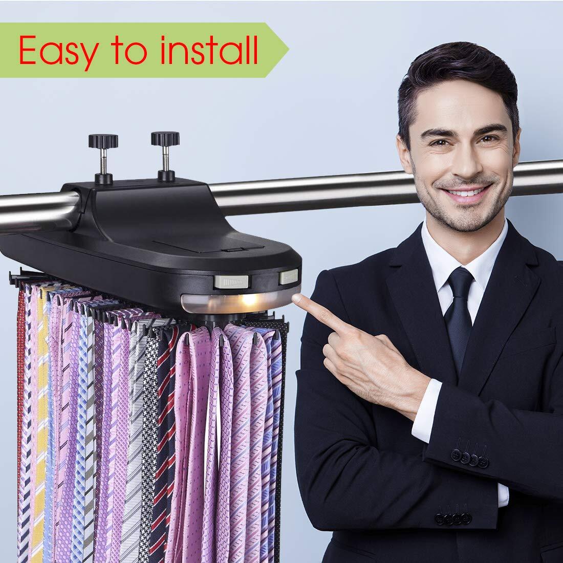 Motorized Tie Rack Best Closet Organizer with LED Lights Automatic 64