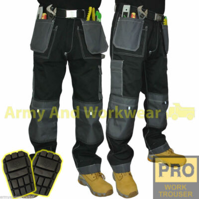 Mens Work Trouser Tuff Multi/KNEE Pocket Pants Triple Stitched + FREE KNEE PADS