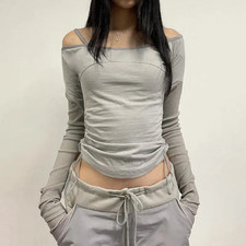 Y2K Grunge T-Shirt Off Shoulder Vintage Banda...