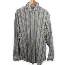 TD Thomas Dean Men's Size XL Shirt Long Sleeve Vertical Strips Patterned Cuff
