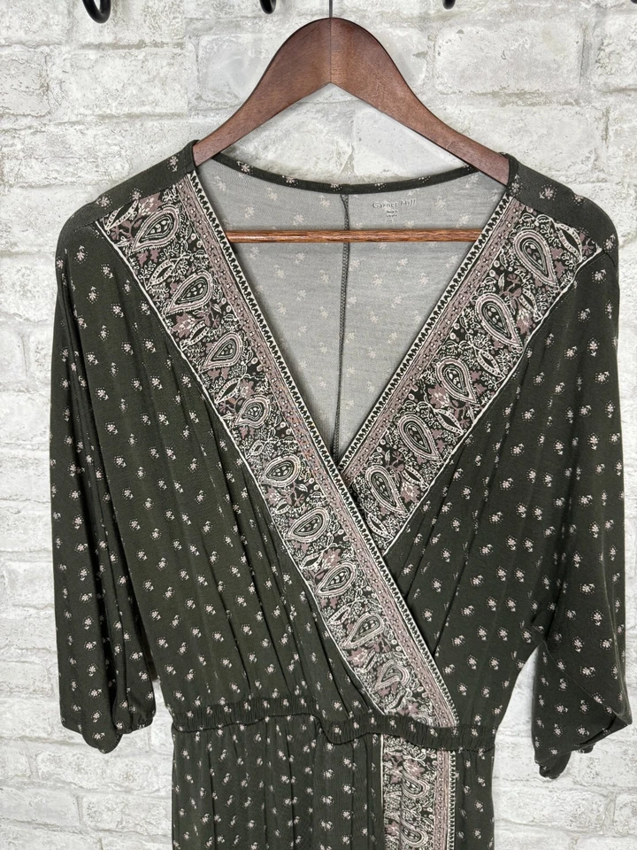 Maxi Vestido Granate Hill Ala de Murciélago Envolvente Mujer Pequeño Verde Oliva Crema Tejido Cachemira Foto 4 de 4