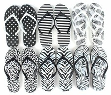 Women's Flip Flops - Black White