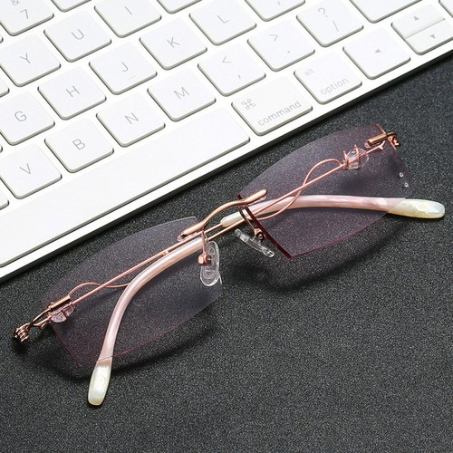Women Rimless Reading Sun Glasses Blue Light Blocking Gradient Rectangle Readers - Picture 4 of 22
