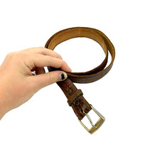 Vintage Paris Hornback Grain Buffalo Calf Bench Made Leather Belt Womens 32