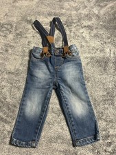 OshKosh B'Gosh Blue Jeans Denim Striped Suspenders Sz 12m CUTE Valentine Day