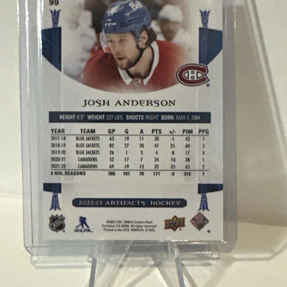 2022-23 Artifacts Hockey Yellow #99 Josh Anderson 21/50 - Image 3 of 3