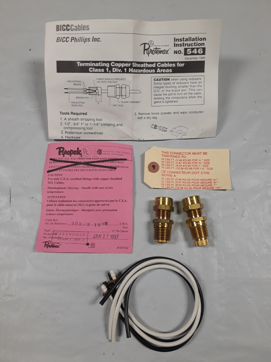 PYROTENAX PYROPAK MINERAL INSULATED CABLE FITTINGS 402/2-12 HAZARDOUS  LOCATIONS | eBay