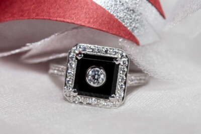 アクセサリー Vintage Silver Square Onxy Ring 925 Antique Vintage Style Black Onyx Square Ring in 925 Sterling