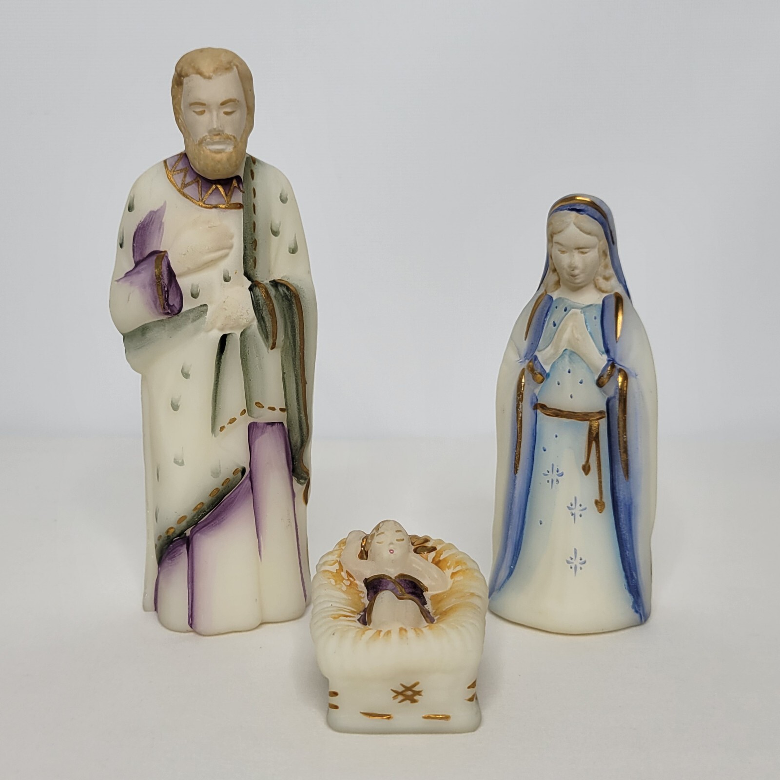 Vintage Fenton Glass Nativity 3 Piece Holy Family Set Hand Painted