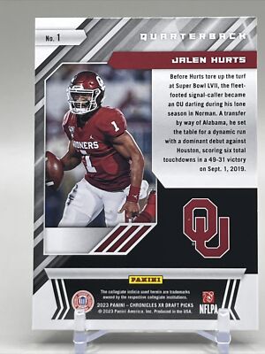 2023 Chronicles XR Draft #1 Jalen Hurts Eagles/Sooners Orange | eBay
