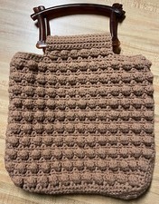 Vintage Crotcheted Purse, Plastic Handles, Brown, Boho/Hippie, Handmade  Lined