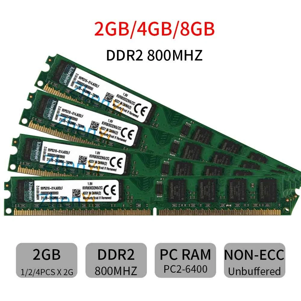 Barrette Mémoire Kingston DDR2 2Go Bus 800, Modèle KVR800D2N6/2G, Neuve