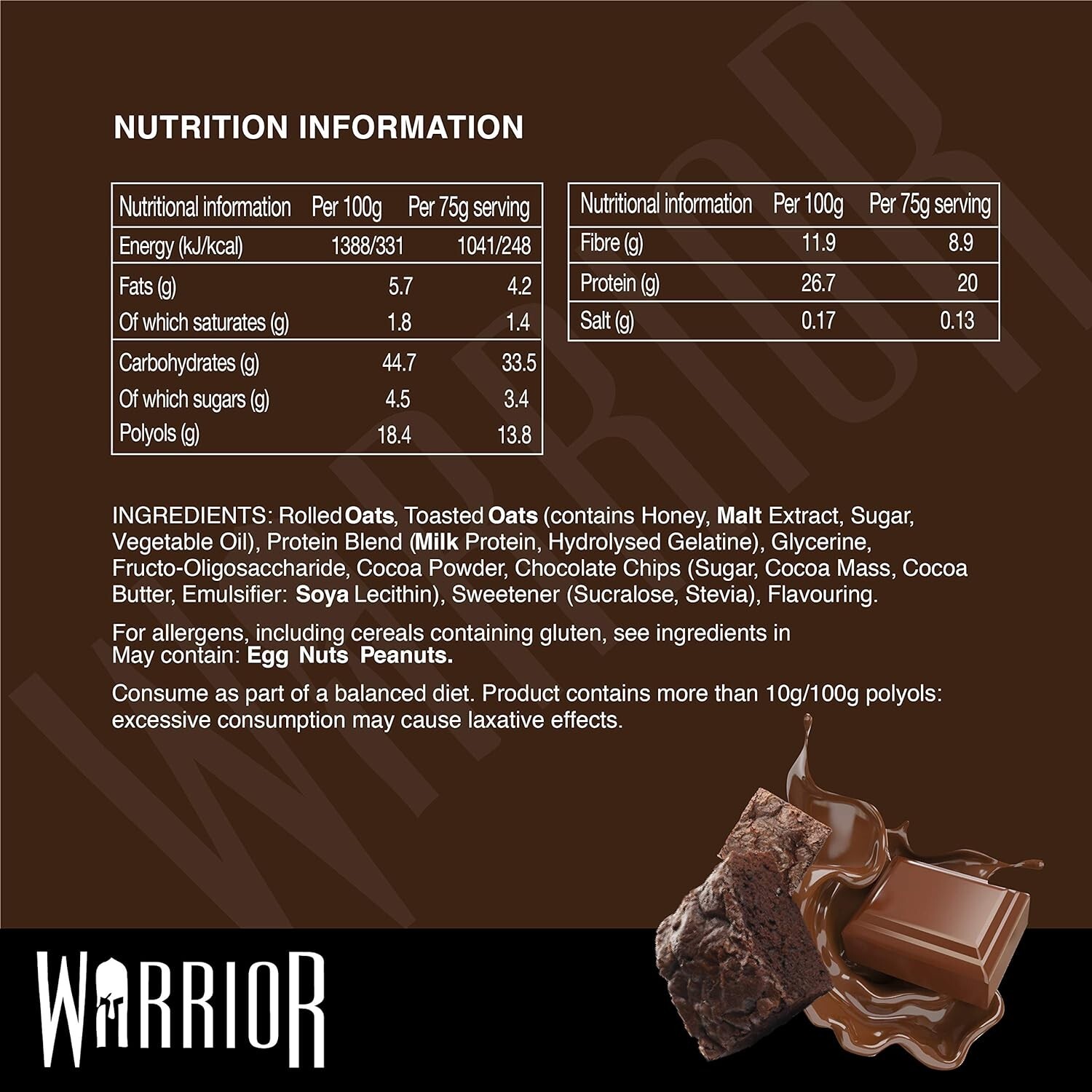 Warrior RAW Protein Flapjack bar Choc Brownie Pack of 12 x 75g eBay