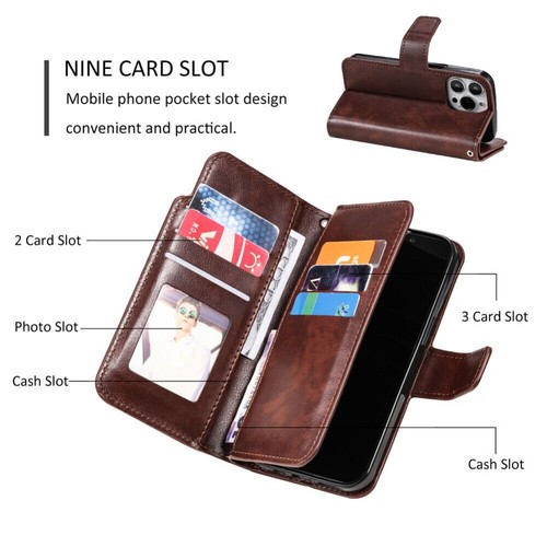For iPhone 16 15 14 13 12 11 Pro Max XS XR 8 Plus Leather Wallet Case Flip Cover - Bild 26 von 84