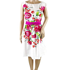 Eliza J. Womens Floral Print Cotton Blend Sleeveless Boat Neck Sheath Dress Sz 8