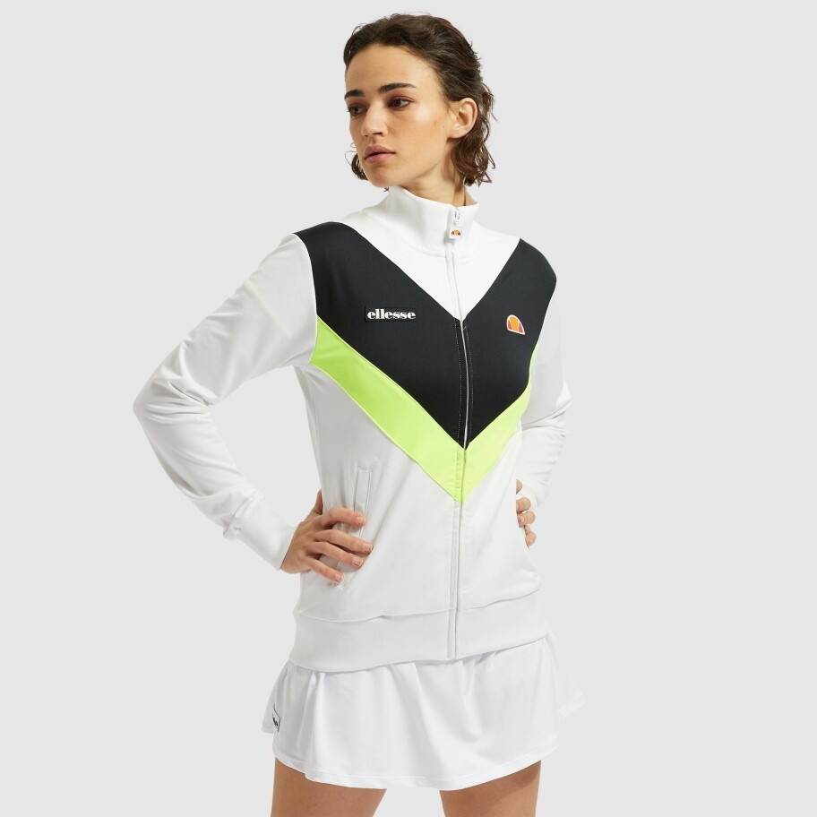 Ellesse Womens Track Top Retro Vincitrice White Black Chevron Full Zip 10UK