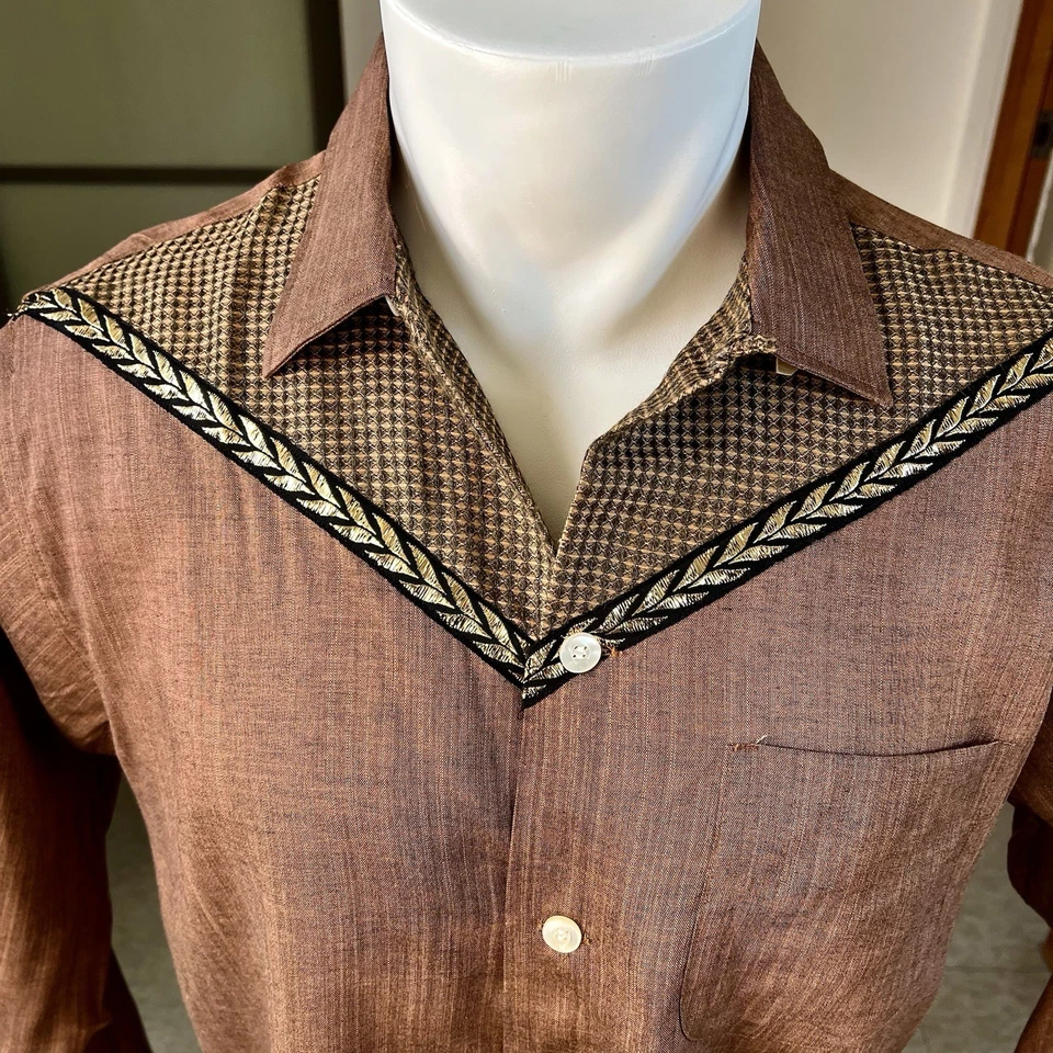 1950s Vintage NOS Two Tone Rockabilly Acetate Shirt With Lurex Trim M - Image 2 of 4