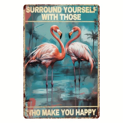 Vintage Flamingo Tin Metal Signs Wall Art Plaque – Rustic Waterproof & Weather-R