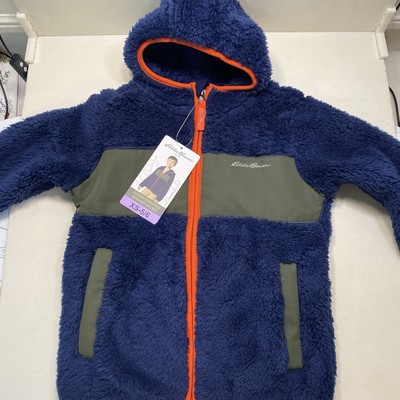 NWT Eddie Bauer KIDS Boy's Sweater Full Zip Navy/Olive Size XS 5/6
