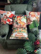 Pillow Covers Cases 18 X 18 Inch Merry Christmas Polyester Vintage Style 4 Piece