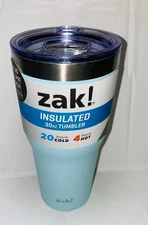 New Zak! Designs 30 oz Double Wall Stainless Steel Tumbler With Clear Lid Aqua