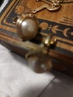Vintage Estate Monet Gold Tone Round Faux Pearl Clip On Earrings 3/4” — photo 6