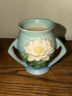 Roseville Pottery U.S.A.  71-4” Green Blue Water Lilly Double-Handled Vase