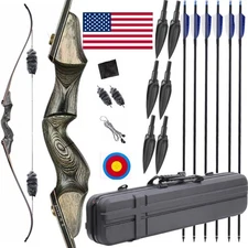 60" Archery Recurve Bow 25-60lbs Takedown Wood Right Hand Hunting Target Shoting