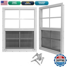 Yuzzy 14" x 21" Shed Windows Tempered Glass And Fiberglass Screen, 2 Pack Small