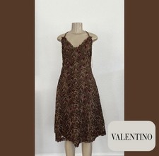 Valentino Brown Lace Embroidered Knee Length V-Neck Strappy Dress Size 12