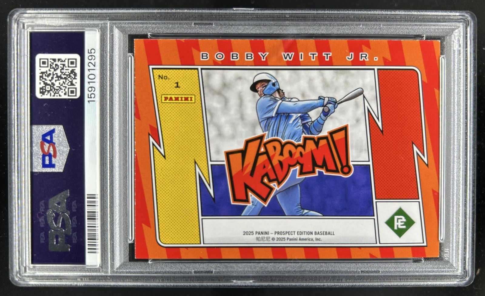 2025 Panini Prospect Edition Bobby Witt Jr. Kaboom! #1 Royals PSA 7 view 2