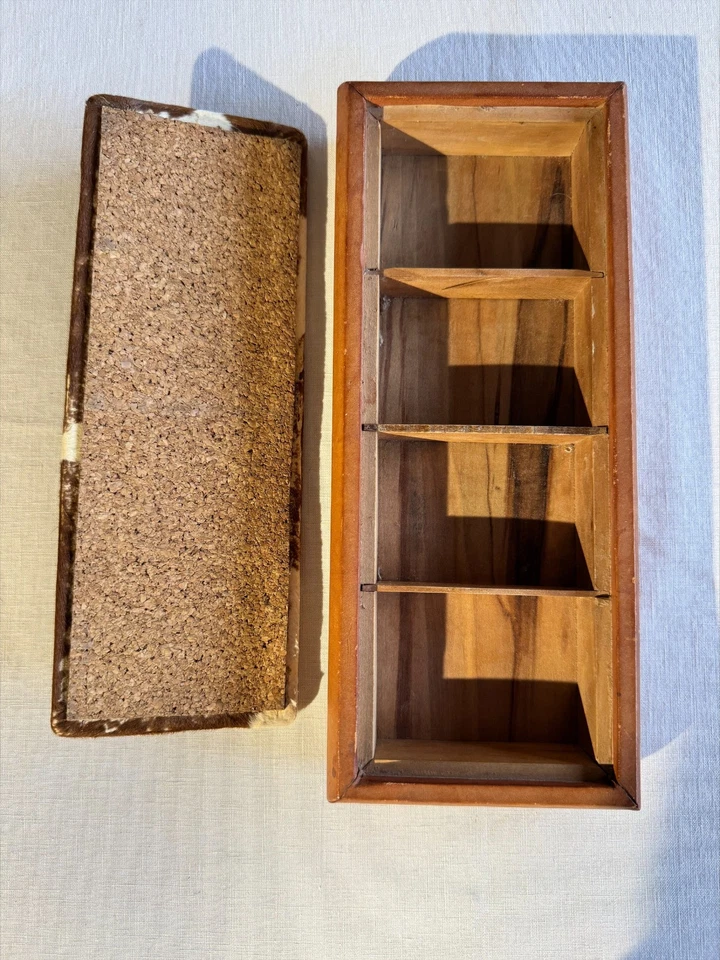 Genuine Cowhide Wooden Compartment Box – Rustic Western Organizer With Dividers - Image 2 of 4